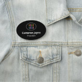 Ovaal Zwart Naam Tag Magnetisch of Pin Custom Logo (In situ)