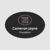 Ovaal Zwart Naam Tag Magnetisch of Pin Custom Logo (Voorkant)