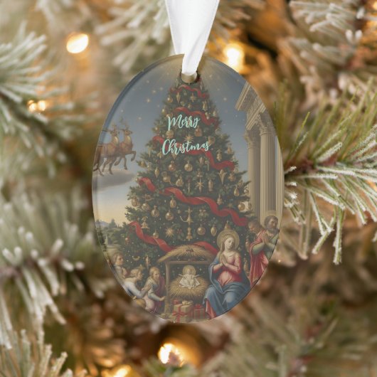 Oval Acrylic Nativity Santa Christmas Ornament (Arbre)