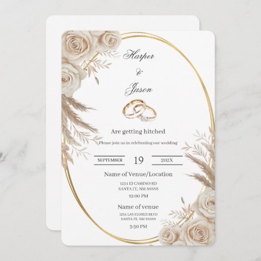 Oval Boho wedding ring Invitation Kaart (Voorkant / Achterkant)