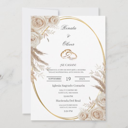 Oval Boho wedding ring Spanish Wedding Invitation (Devant)