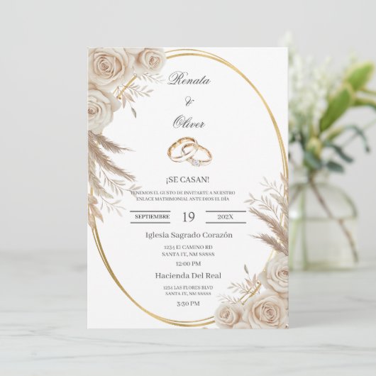 Oval Boho wedding ring Spanish Wedding Invitation (Debout devant)
