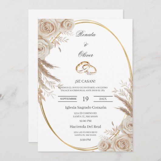Oval Boho wedding ring Spanish Wedding Invitation (Devant / Derrière)