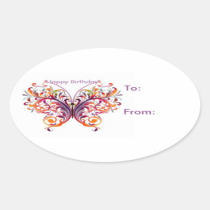Oval Butterfly Verjaardagscadeau Label Stickers