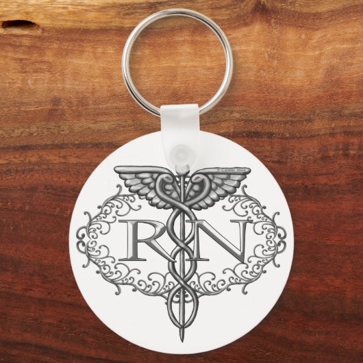 Oval Caduceus RN Nurse custom name keychain (Voorkant)