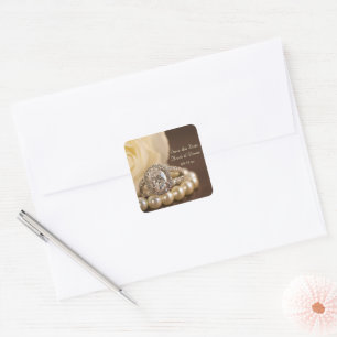 Oval Diamond Ring Wedding Save the Date Vierkante Sticker
