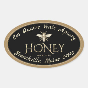 Oval Heraldic Bee Gold Bordure Étiquette de miel n