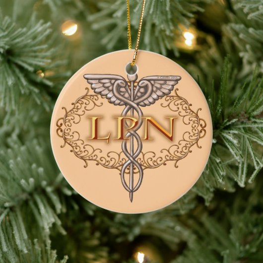 Oval koper Caduceus LPN Nurse Keramisch Ornament (Boom)