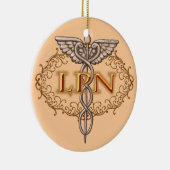 Oval koper Caduceus LPN Nurse Keramisch Ornament (Rechts)