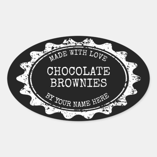 Oval Made with love stickers for homemade brownies (Devant)