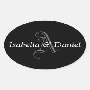 Oval Monogram A Wedding Favor Seal Stickers Black