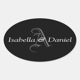 Oval Monogram A Wedding Favor Seal Stickers Black