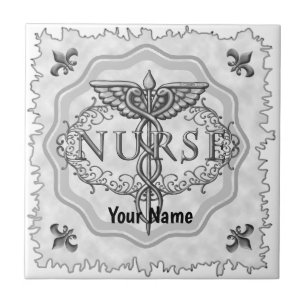 Oval Silver Caduceus Nurse Tegeltje