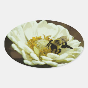 Ovale Abeille sur sticker à fleurs