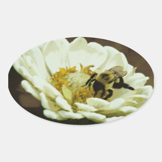 Ovale Abeille sur sticker à fleurs (Devant)
