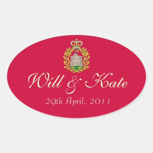 Ovale Armoiries Royal Will & Kate Sticker (Rouge) (Devant)