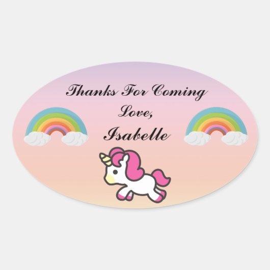 Ovale Bébé Unicorn Party Merci Sticker (Devant)