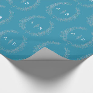 Ovale bladmonogram tekening zilver op turquoise aq cadeaupapier