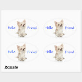 Ovale Bonjour ami Long Haired Chihuahua Sticker (Feuille)