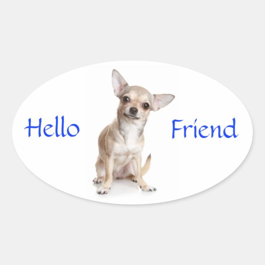 Ovale Bonjour ami Smiling Chihuahua Sticker (Devant)