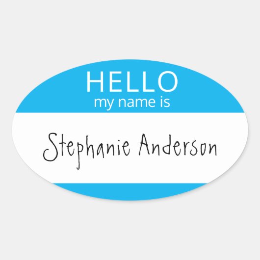 Ovale BONJOUR Personnalisé Mon Nom Est Sticker Badge (Devant)