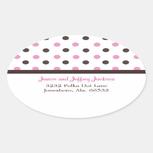 Ovale Brown et rose : Sticker d'adresse de point Polka