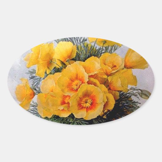 Ovale "California Poppies" par Paul de Longpre - Sticker (Devant)