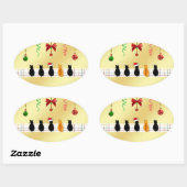 Ovale Chic Sticker avec les chats de Noël (Feuille)