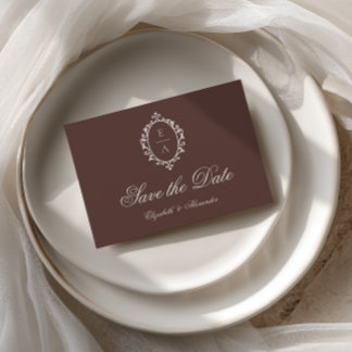 Ovale Crest Bruine Oude Geld Huwelijk Save The Dat Aankondigingskaart