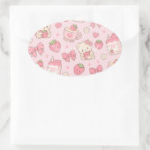 Ovale Cute Kawaii Teddy Bear Strawberry Pattern Sticker (Sac)