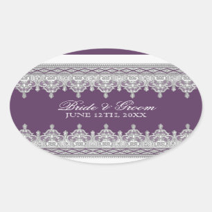 Ovale Dentelle à goutte, Sticker Mariage pourpre prune