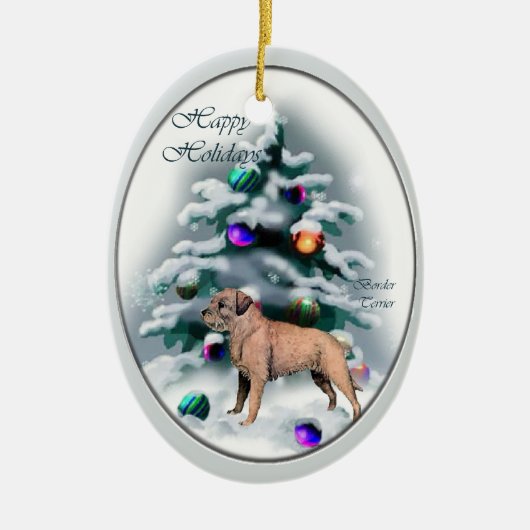 Ovale En Céramique Bordure Terrier Cadeaux de Noël Ornement (Devant)