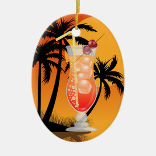 Ovale En Céramique Décor Cocktail Paradise / Faveur / Ornement