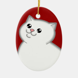 Ovale En Céramique Gros ornement blanc heureux de souvenir de chat