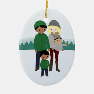 Ovale En Céramique Ornement Bi-Racial personnalisable de Noël de