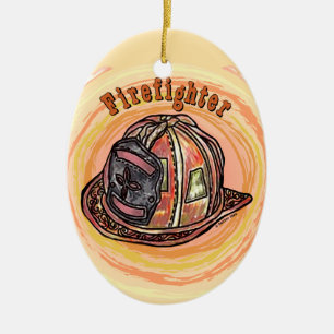 Ovale En Céramique Ornement Casque de Pompiers