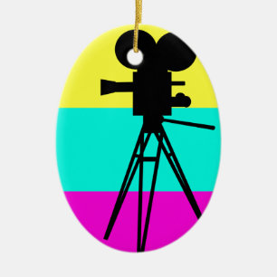 Ovale En Céramique Ornement coloré de silhouette d'appareil-photo de