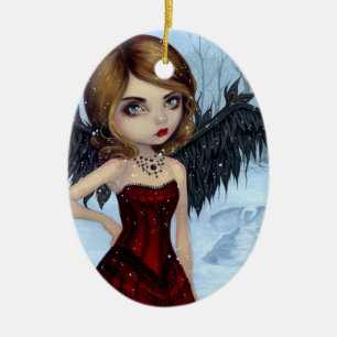 Ovale En Céramique Ornement "d'anges de neige"