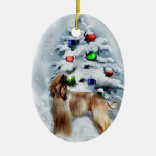 Ovale En Céramique Ornement de cadeaux de Noël de lévrier afghan