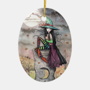 Ovale En Céramique Ornement de sorcière d'Halloween Octobre enchanté