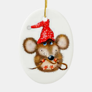 Ovale En Céramique Ornement de souris de Noël - souris mignonne dans