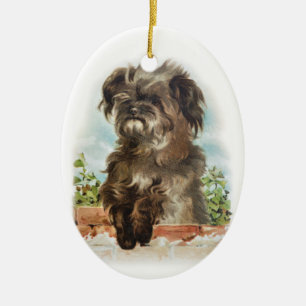 Ovale En Céramique Ornement délabré de chien