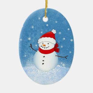 Ovale En Céramique Ornement gai de bonhomme de neige