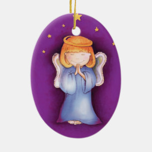 Ovale En Céramique Paix d'ange de Noël, ornement de pourpre de