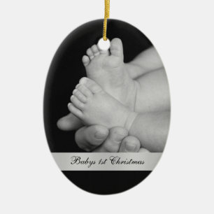 Ovale En Céramique Premier ornement noir et blanc de Noël de Babys