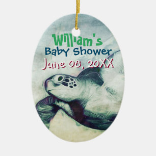 Ovale En Céramique Tortues de mer vertes   Ornement