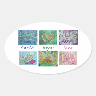 Ovale Faith Hope Love Angel Word Collage Sticker