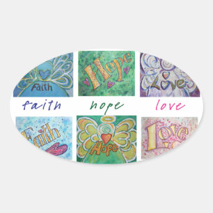 Ovale Faith Hope Love Angel Word Collage Sticker