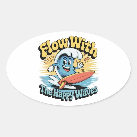 Ovale Flow With The Happy Waves Waterproof Sticker (Devant)
