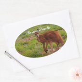 Ovale foto sticker met naam - rode kangoeroe (Envelop)